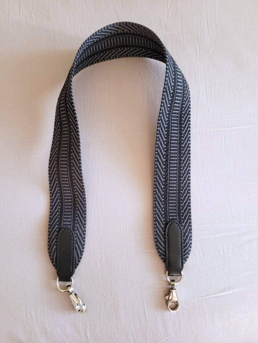 Black/Grey Chevron Canvas Shoulder Strap with Silver Hardware